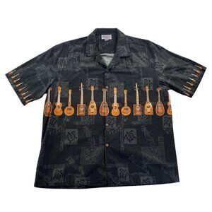 Vintage Pacific Legend Mens Ukelele Hawaiian Shirt 2XL Black Short Sleeve Retro